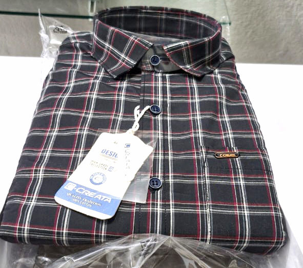C-CREATA Black and Red 100% Cotton Plaid Shirt – Men's Wear