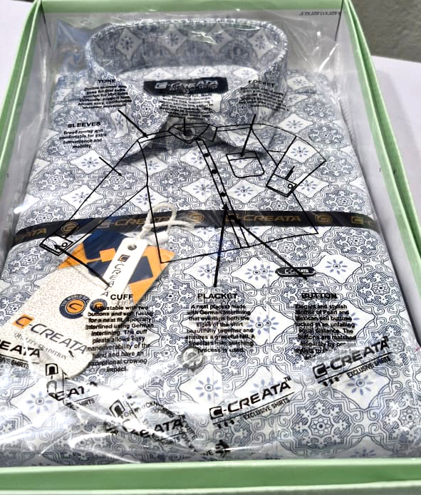 C-CREATA White & Blue Ornate Tile Print Shirt – Men's Wear