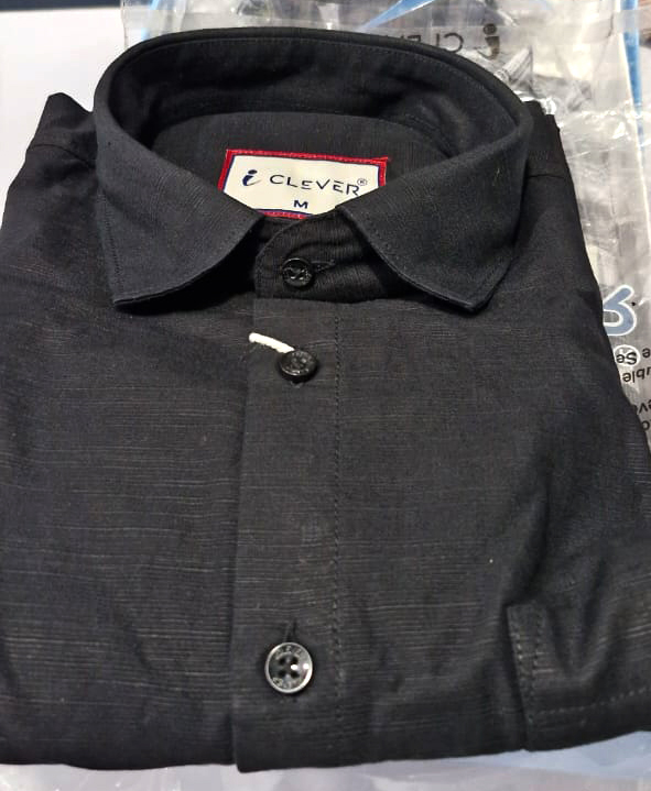 i CLEVER Men’s Solid Black Textured Shirt – Men's Wear
